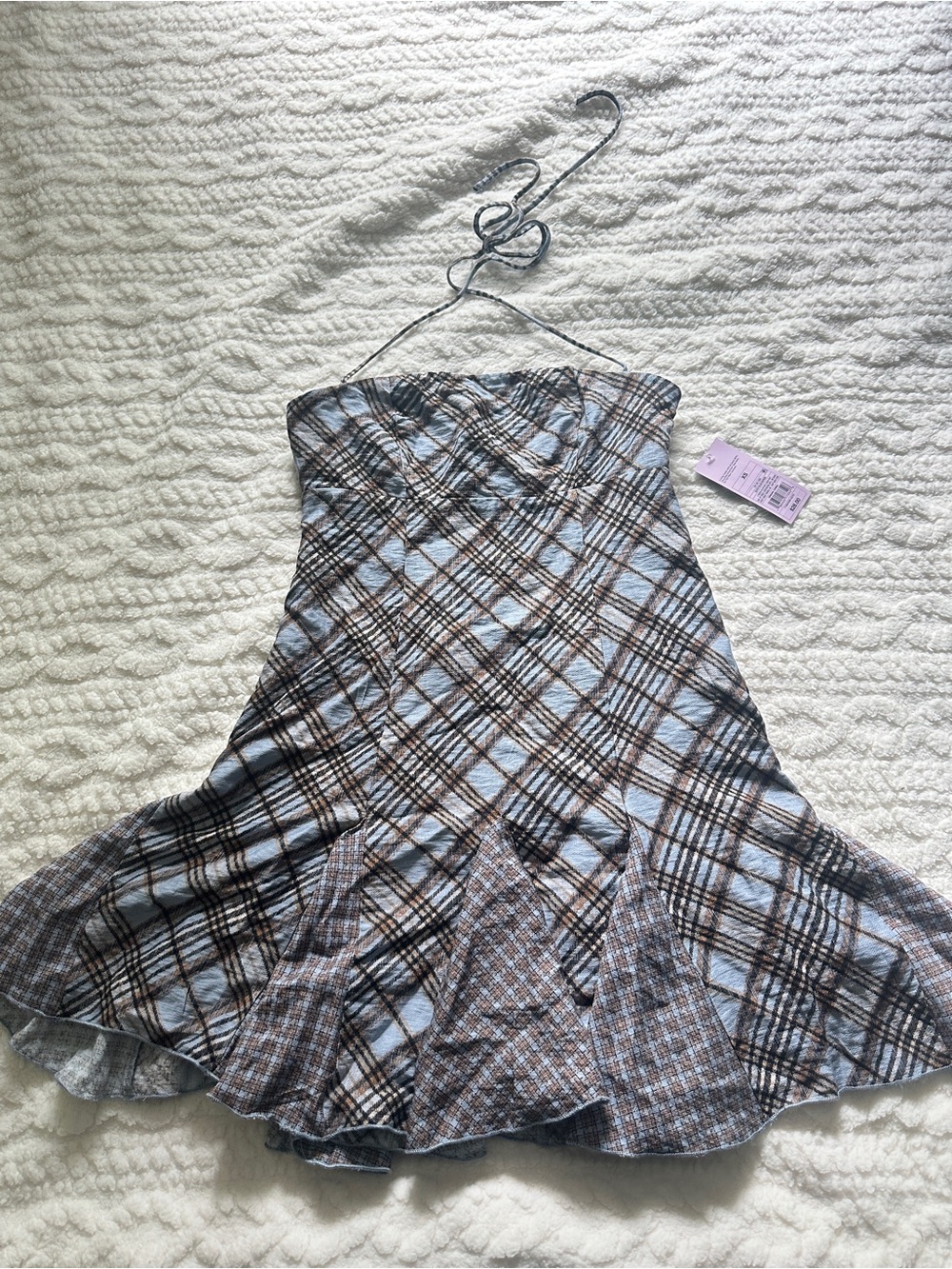 Wild Fable Blue and Brown Plaid Strapless Mini Dress